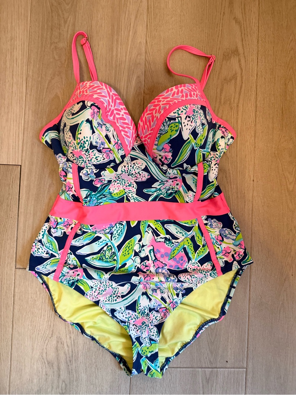 Lilly Pulitzer Palma One-Piece Deep Sea Navy Sway This Way Swim Sz 12 push up